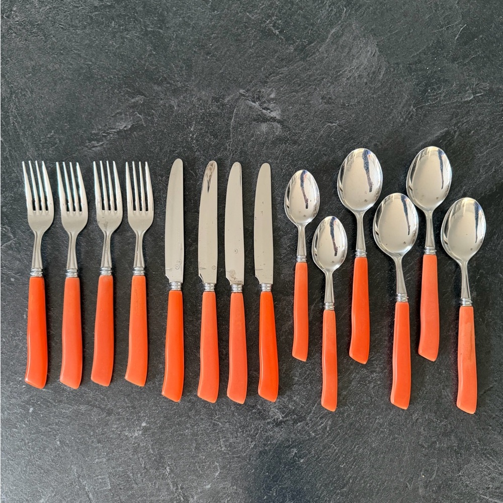 14-Piece Orange Handle Stainless Steel Flatware Set by